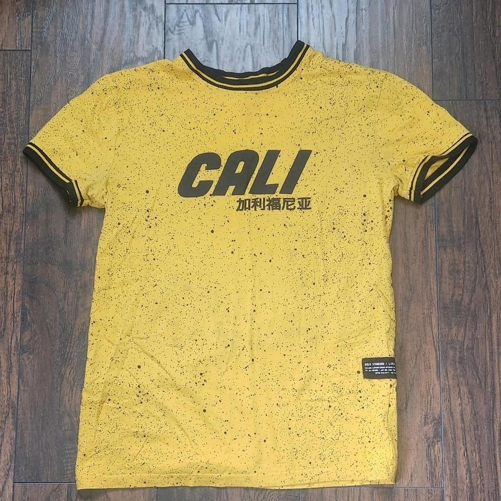 Vox Populi Gold Standard Cali Speckled Ringer T-Shirt Yellow Black Small